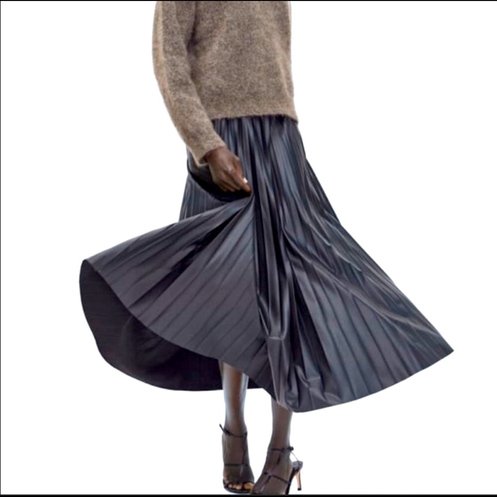 ZARA Faux Leather Pleated Skirt